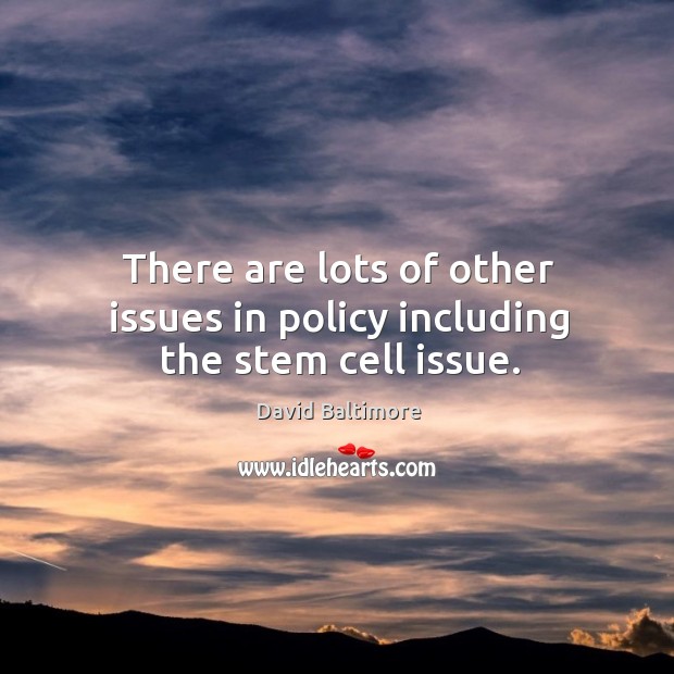 There are lots of other issues in policy including the stem cell issue. David Baltimore Picture Quote