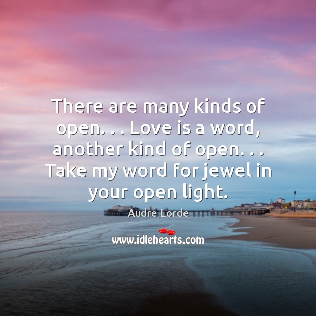 There are many kinds of open. . . Love is a word, another kind Audre Lorde Picture Quote