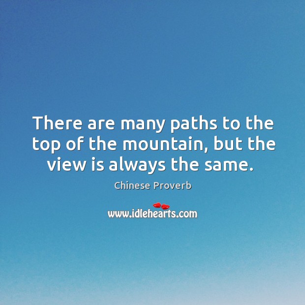 There are many paths to the top of the mountain, but the view is always the same. Chinese Proverbs Image