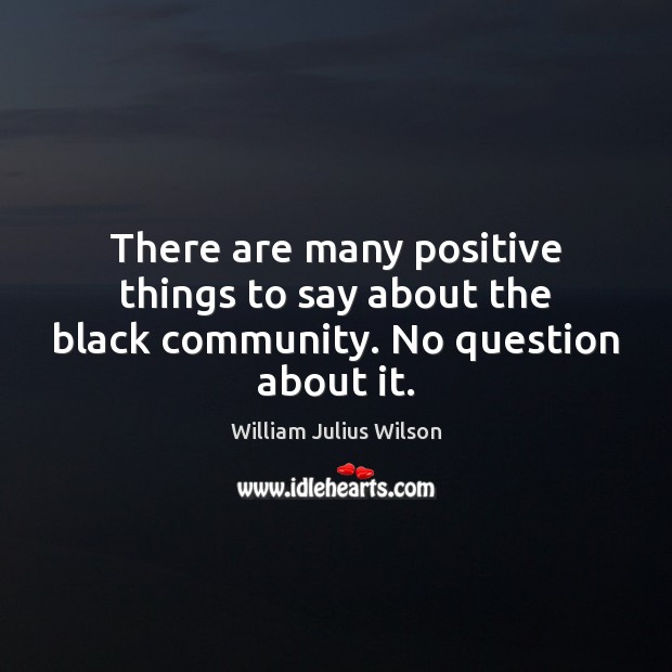 There are many positive things to say about the black community. No question about it. William Julius Wilson Picture Quote