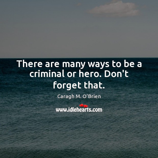There are many ways to be a criminal or hero. Don’t forget that. Caragh M. O’Brien Picture Quote