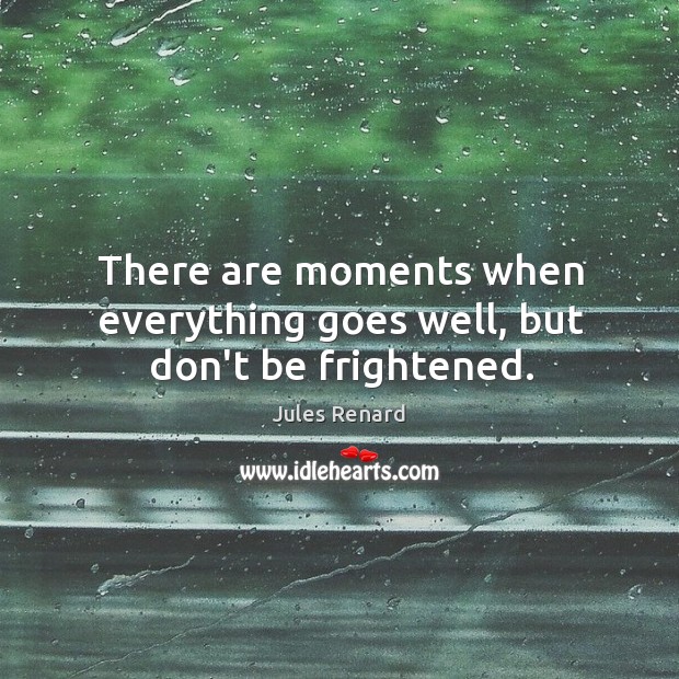 There are moments when everything goes well, but don’t be frightened. Jules Renard Picture Quote