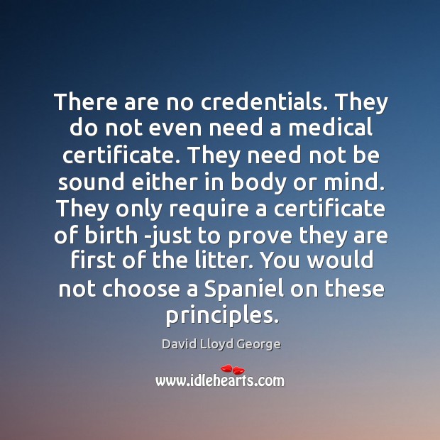 There are no credentials. They do not even need a medical certificate. David Lloyd George Picture Quote