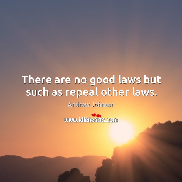 There are no good laws but such as repeal other laws. Andrew Johnson Picture Quote
