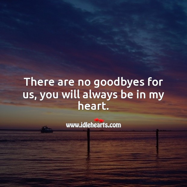 There are no goodbyes for us, you will always be in my heart. Heart Quotes Image