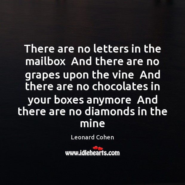 There are no letters in the mailbox  And there are no grapes Leonard Cohen Picture Quote