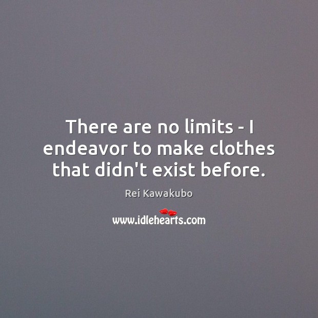 There are no limits – I endeavor to make clothes that didn’t exist before. Rei Kawakubo Picture Quote