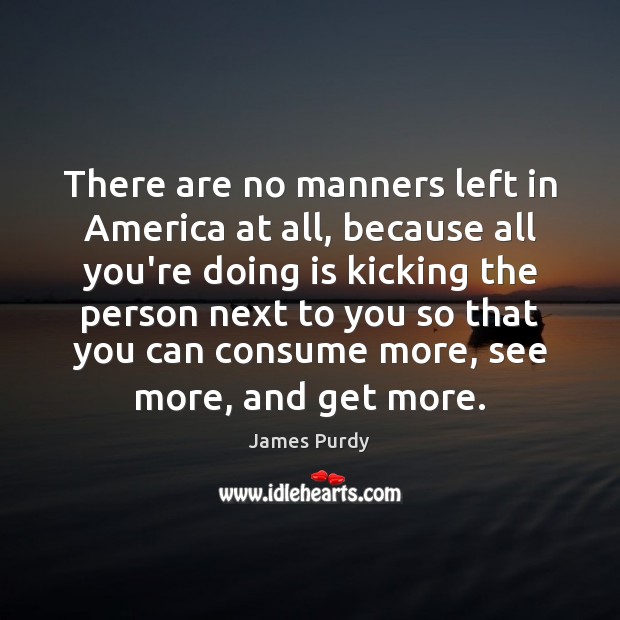 There are no manners left in America at all, because all you’re James Purdy Picture Quote