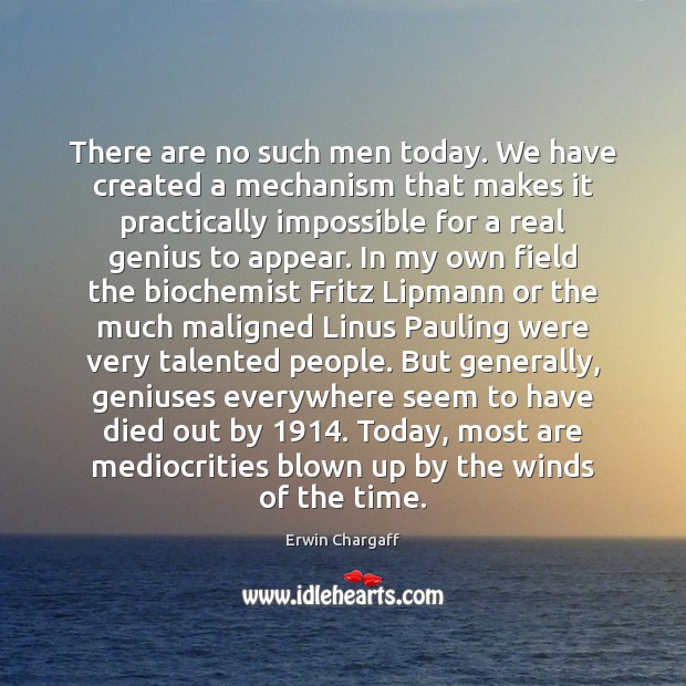 There are no such men today. We have created a mechanism that Erwin Chargaff Picture Quote