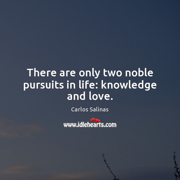 There are only two noble pursuits in life: knowledge and love. Carlos Salinas Picture Quote