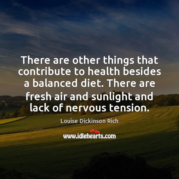 There are other things that contribute to health besides a balanced diet. Louise Dickinson Rich Picture Quote