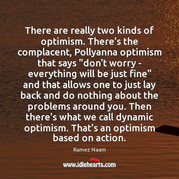 There are really two kinds of optimism. There’s the complacent, Pollyanna optimism Ramez Naam Picture Quote