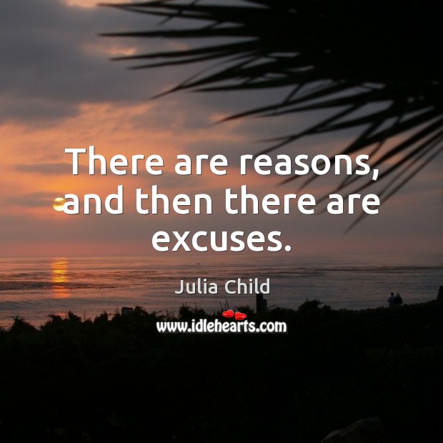 There are reasons, and then there are excuses. Julia Child Picture Quote
