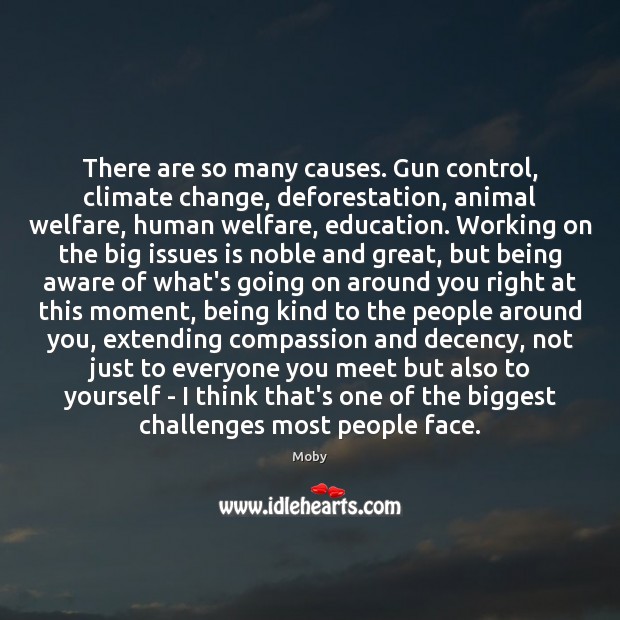 There are so many causes. Gun control, climate change, deforestation, animal welfare, Moby Picture Quote