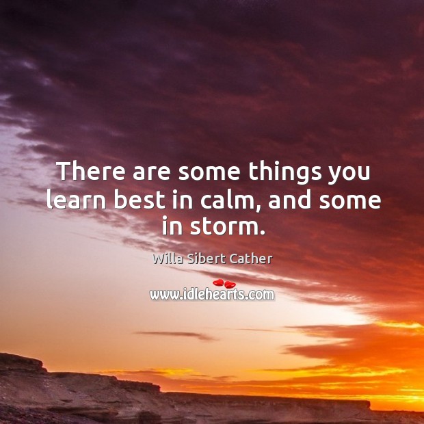 There are some things you learn best in calm, and some in storm. Willa Sibert Cather Picture Quote
