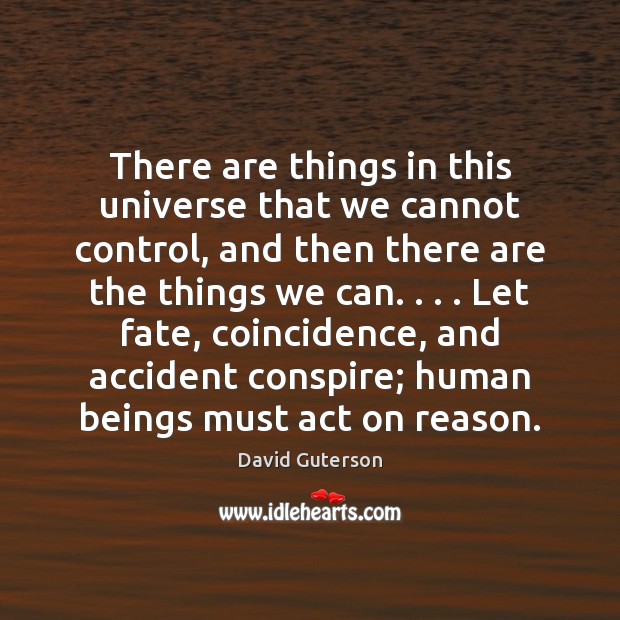 There are things in this universe that we cannot control, and then David Guterson Picture Quote