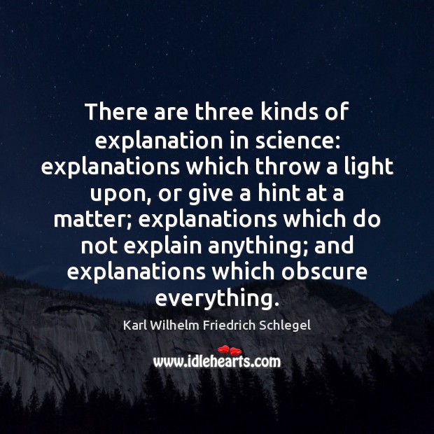 There are three kinds of explanation in science: explanations which throw a Image