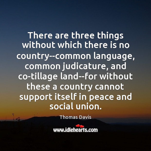 There are three things without which there is no country–common language, common Thomas Davis Picture Quote