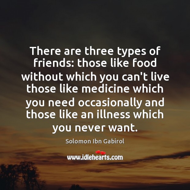 There are three types of friends: those like food without which you Solomon Ibn Gabirol Picture Quote