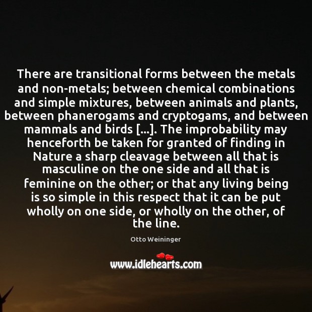There are transitional forms between the metals and non-metals; between chemical combinations Otto Weininger Picture Quote