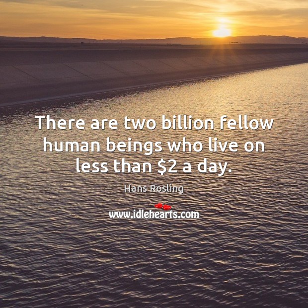 There are two billion fellow human beings who live on less than $2 a day. Hans Rosling Picture Quote