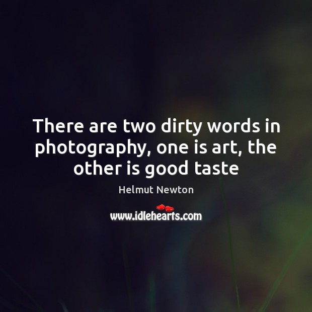 There are two dirty words in photography, one is art, the other is good taste Helmut Newton Picture Quote