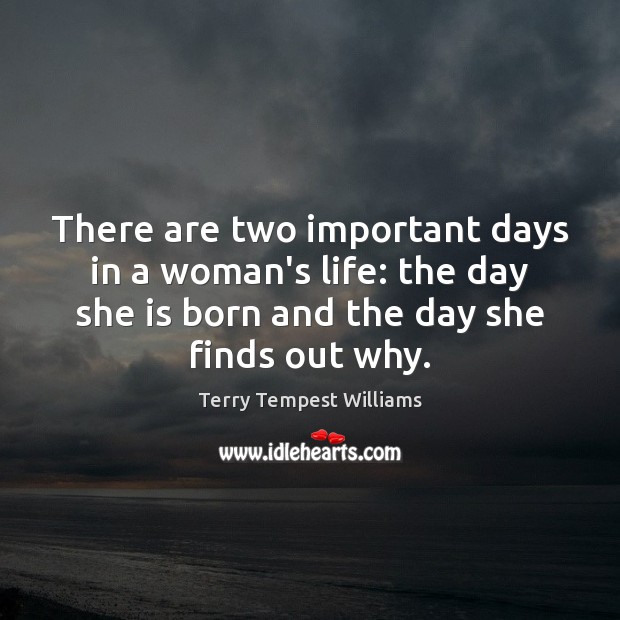 There are two important days in a woman’s life: the day she Terry Tempest Williams Picture Quote