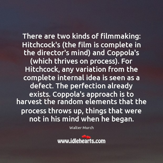 There are two kinds of filmmaking: Hitchcock’s (the film is complete in Walter Murch Picture Quote