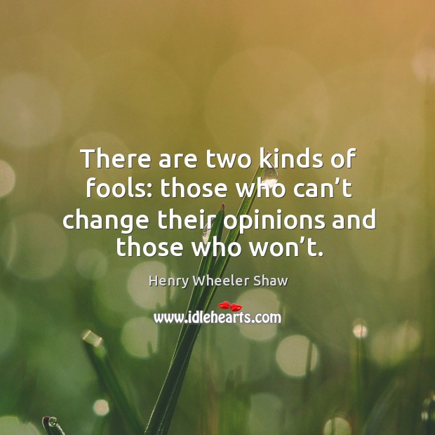 There are two kinds of fools: those who can’t change their opinions and those who won’t. Henry Wheeler Shaw Picture Quote