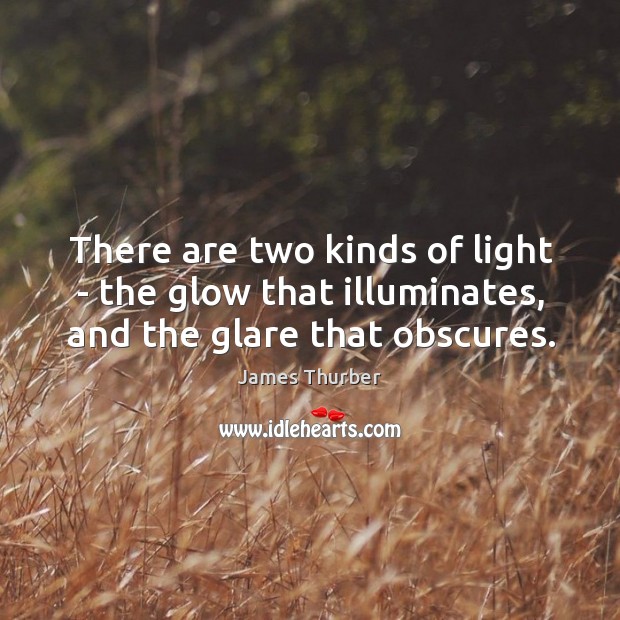 There are two kinds of light – the glow that illuminates, and the glare that obscures. James Thurber Picture Quote