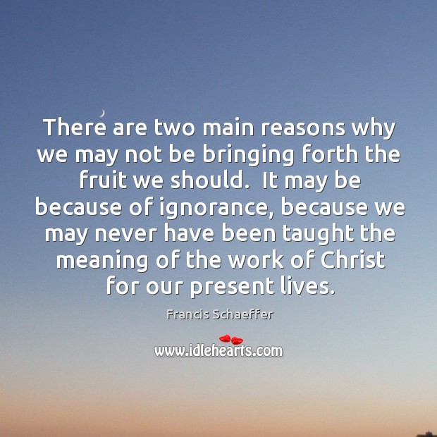 There are two main reasons why we may not be bringing forth Francis Schaeffer Picture Quote