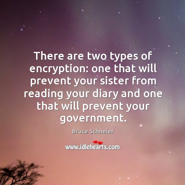There are two types of encryption: one that will prevent your sister Bruce Schneier Picture Quote
