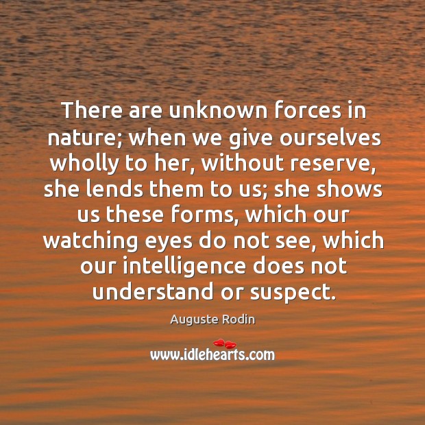There are unknown forces in nature; when we give ourselves wholly to her Auguste Rodin Picture Quote