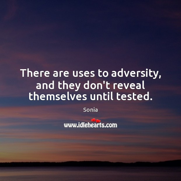 There are uses to adversity, and they don’t reveal themselves until tested. Sonia Picture Quote