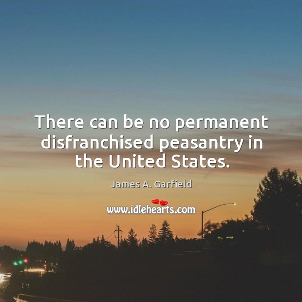 There can be no permanent disfranchised peasantry in the united states. James A. Garfield Picture Quote