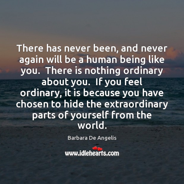 There has never been, and never again will be a human being Barbara De Angelis Picture Quote