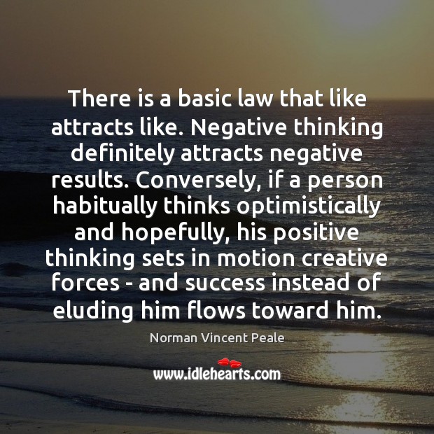 There is a basic law that like attracts like. Negative thinking definitely Norman Vincent Peale Picture Quote