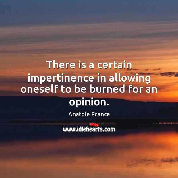 There is a certain impertinence in allowing oneself to be burned for an opinion. Anatole France Picture Quote