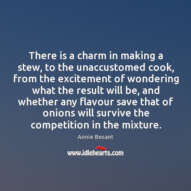 There is a charm in making a stew, to the unaccustomed cook, Annie Besant Picture Quote