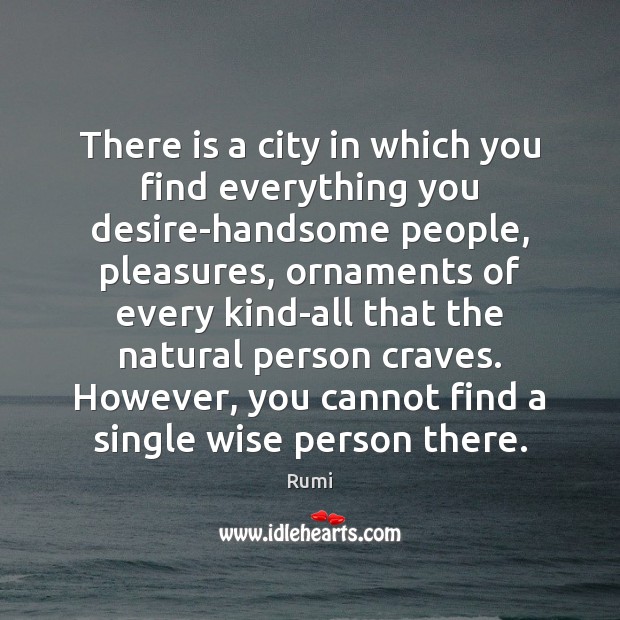 There is a city in which you find everything you desire-handsome people, Rumi Picture Quote