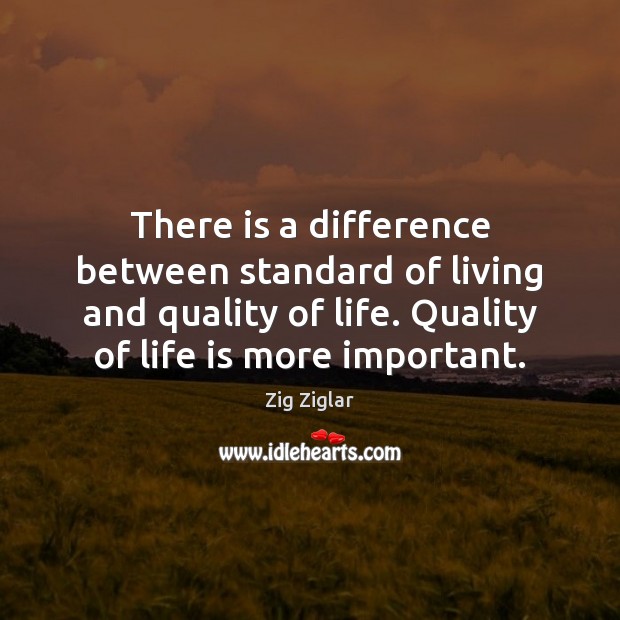 There is a difference between standard of living and quality of life. Zig Ziglar Picture Quote