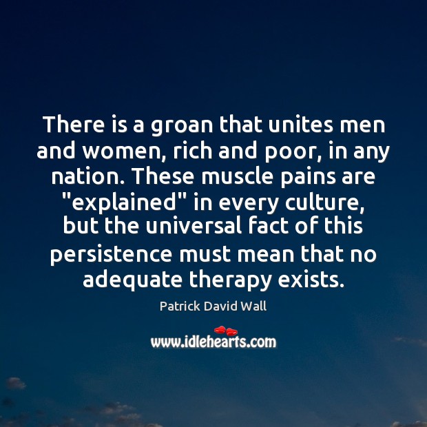 There is a groan that unites men and women, rich and poor, Patrick David Wall Picture Quote