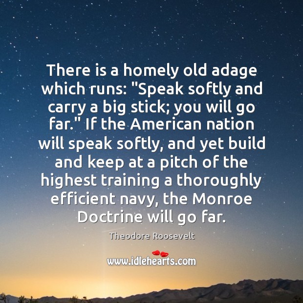 There is a homely old adage which runs: “Speak softly and carry Theodore Roosevelt Picture Quote