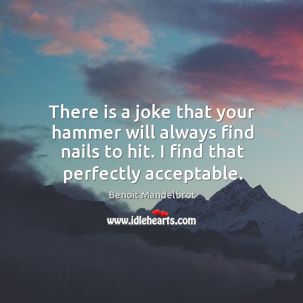 There is a joke that your hammer will always find nails to hit. I find that perfectly acceptable. Benoit Mandelbrot Picture Quote