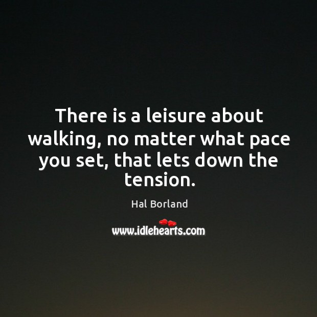 There is a leisure about walking, no matter what pace you set, that lets down the tension. Hal Borland Picture Quote