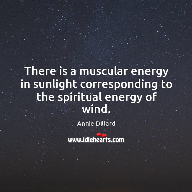 There is a muscular energy in sunlight corresponding to the spiritual energy of wind. Annie Dillard Picture Quote