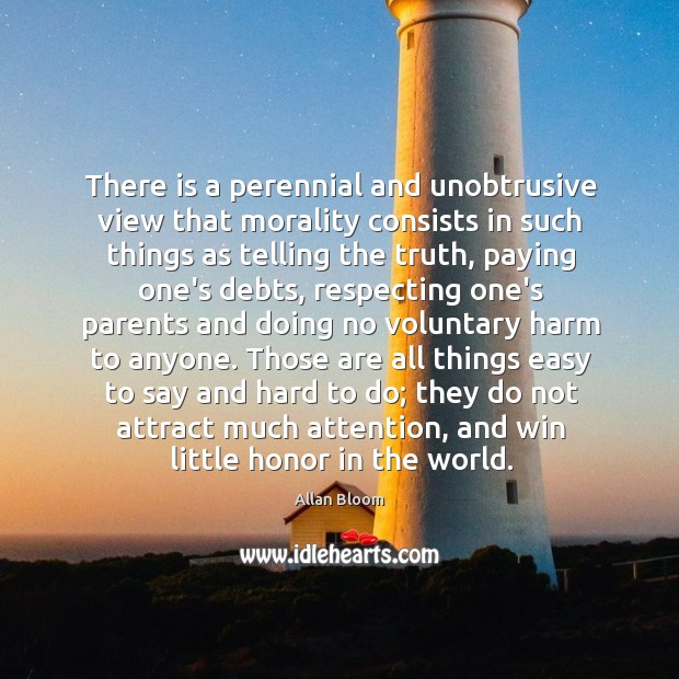 There is a perennial and unobtrusive view that morality consists in such Allan Bloom Picture Quote