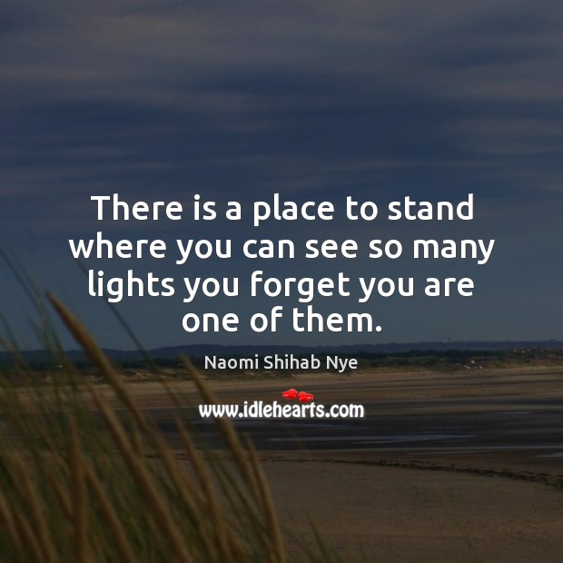 There is a place to stand where you can see so many lights you forget you are one of them. Naomi Shihab Nye Picture Quote