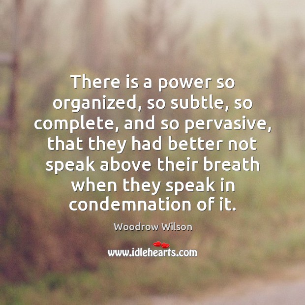 There is a power so organized, so subtle, so complete, and so Woodrow Wilson Picture Quote