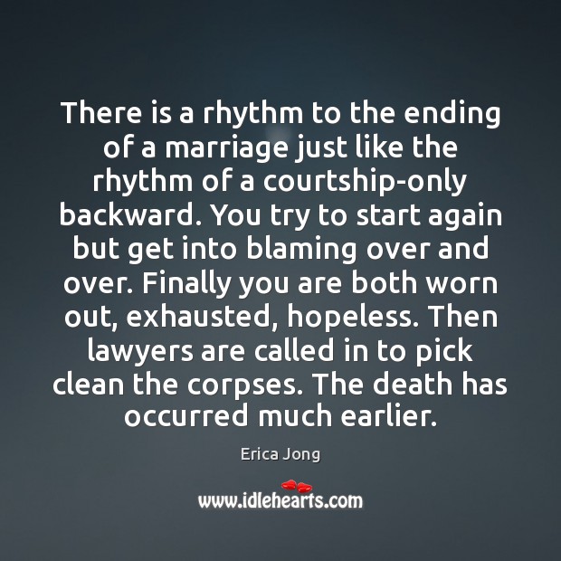 There is a rhythm to the ending of a marriage just like Erica Jong Picture Quote